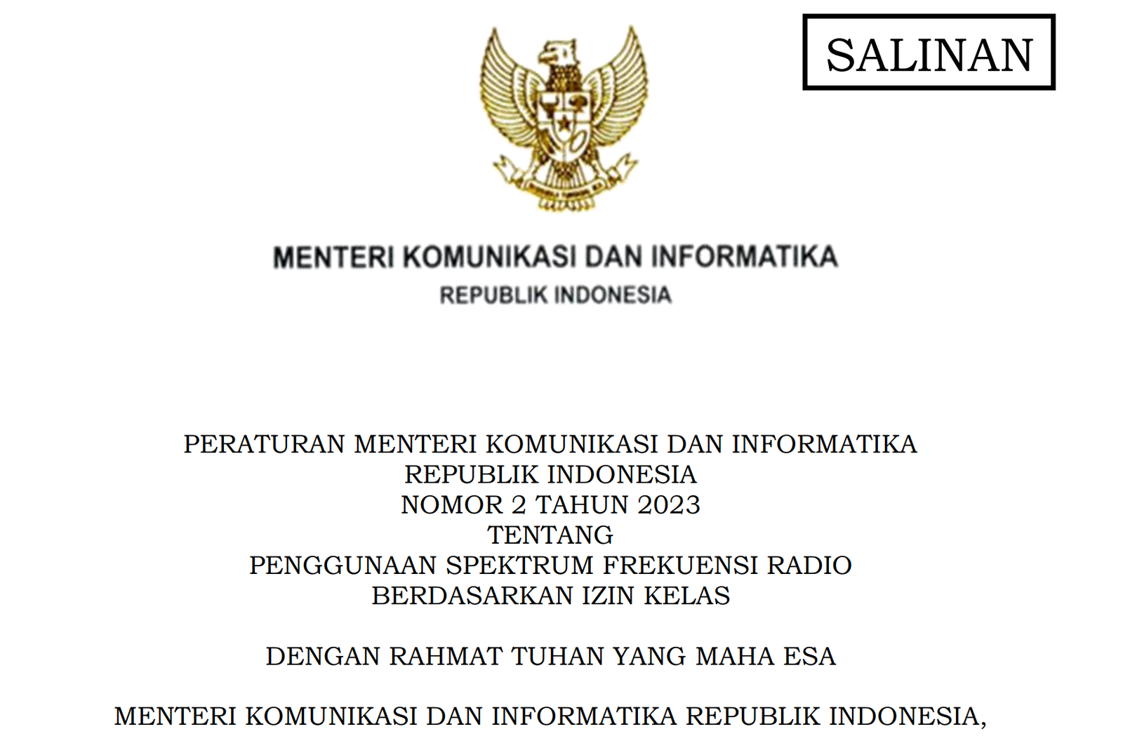 Kominfo’s Latest Regulation on the Use of Radio Frequency Spectrum Based on Class License