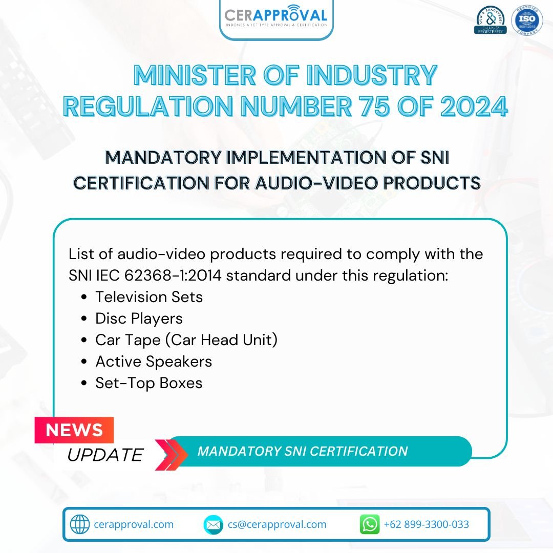 Mandatory SNI Certification for Audio Video Products in Indonesia (Minister of Industry Regulation No. 75 of 2024)